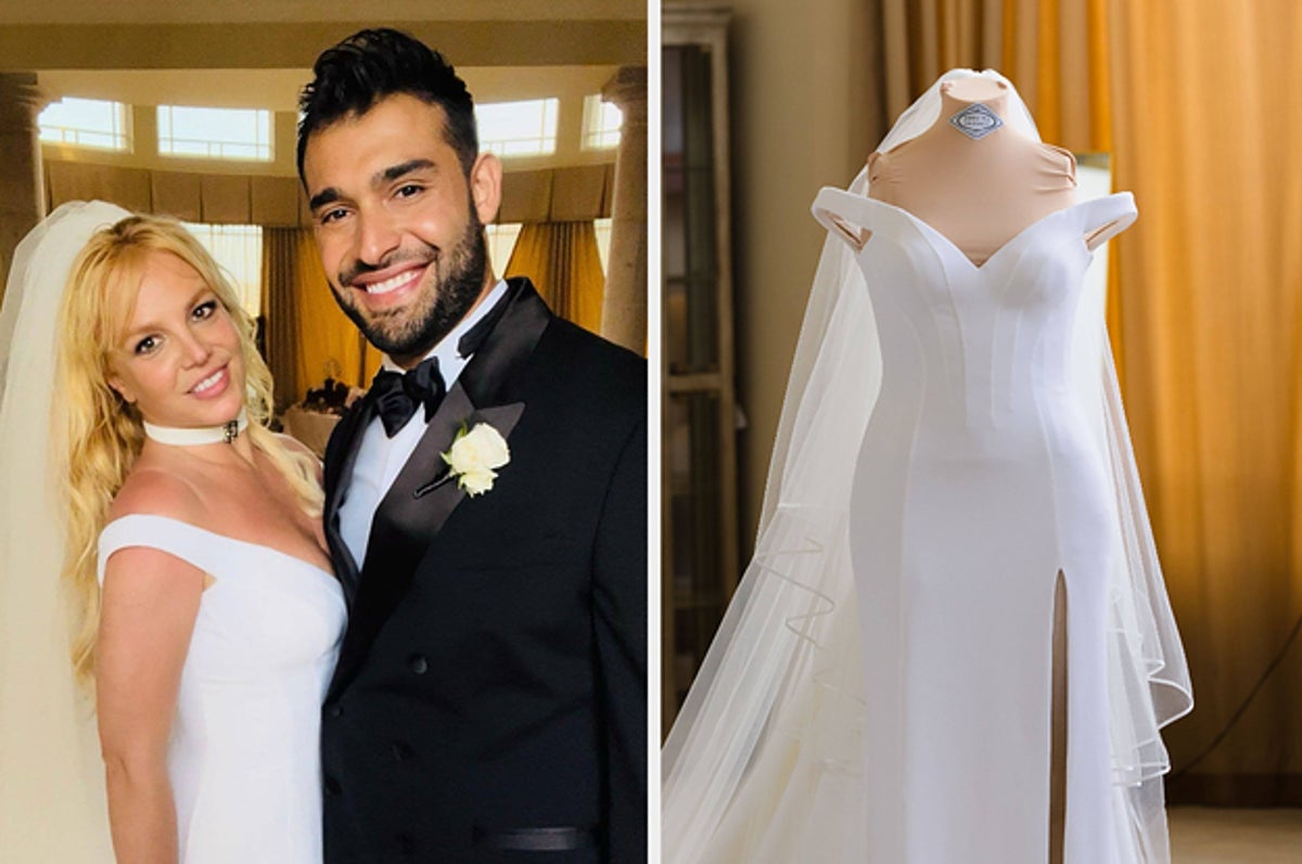 The wedding dress of pop princess britney spears was completed after 700 hours at the atelier versace garment factory
