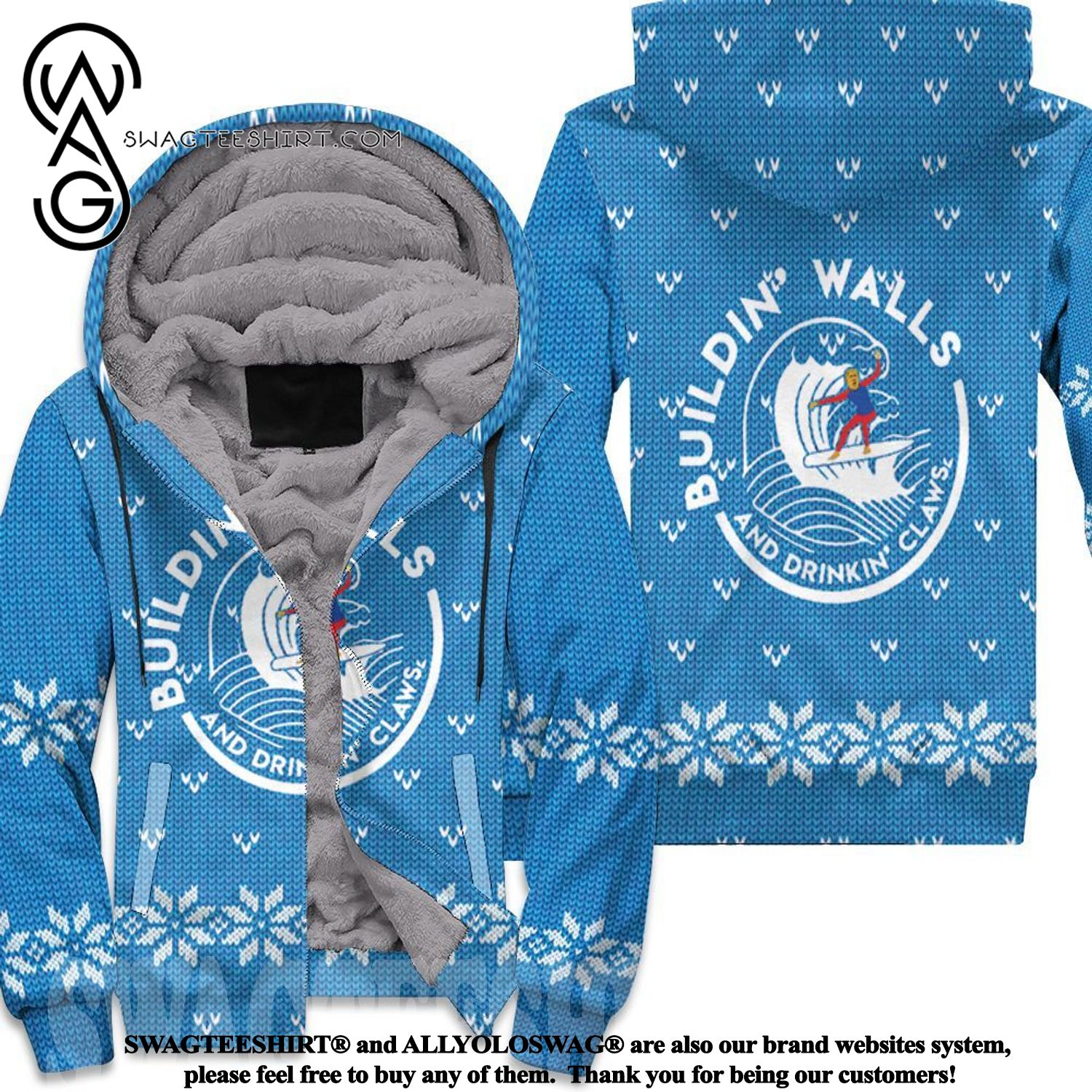 Building Walls And Drinkin Claws Trum Surfin And Drinkin Whi All Over Printed Fleece Hoodie