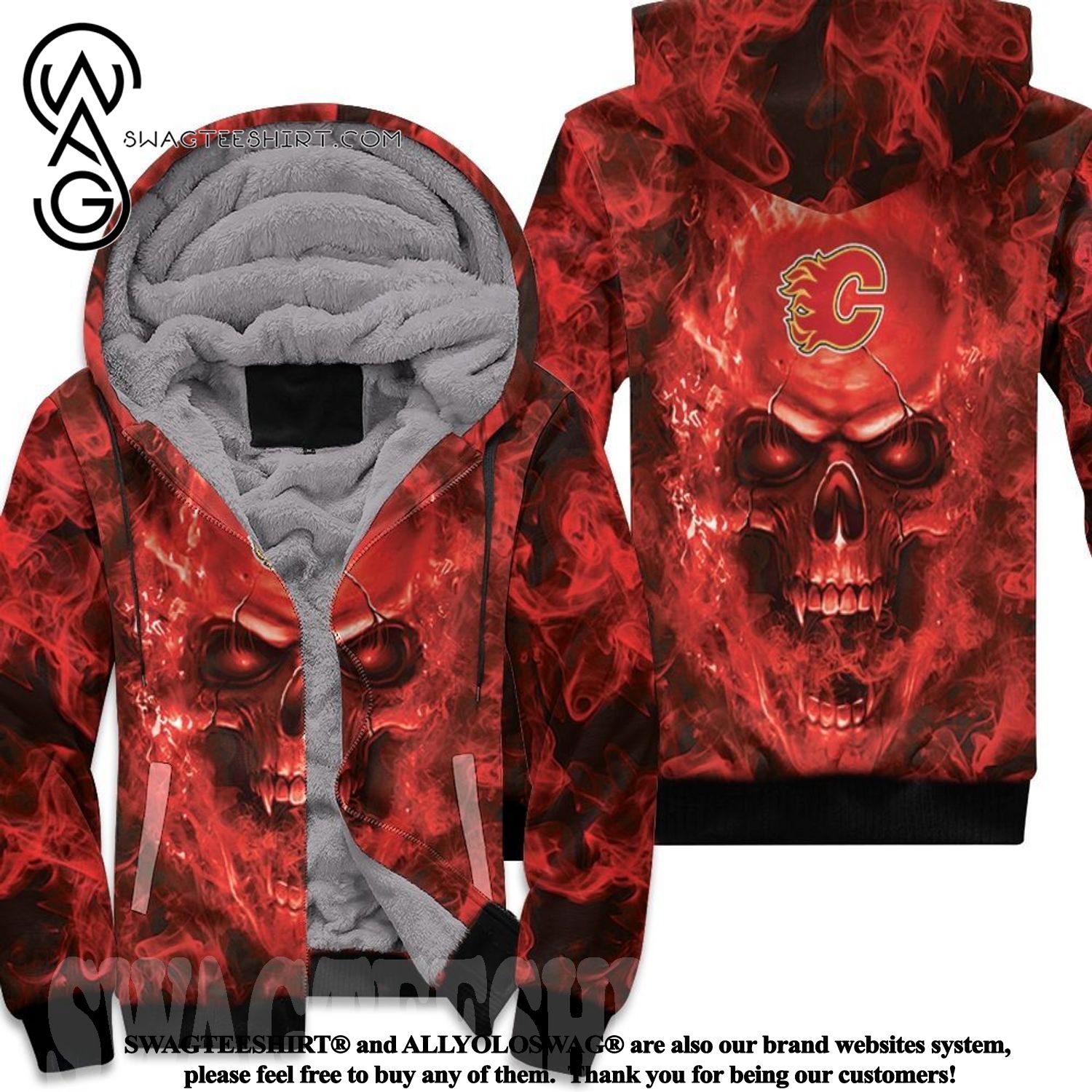 Calgary Flames Nhl Fans Skull Hot Outfit Fleece Hoodie