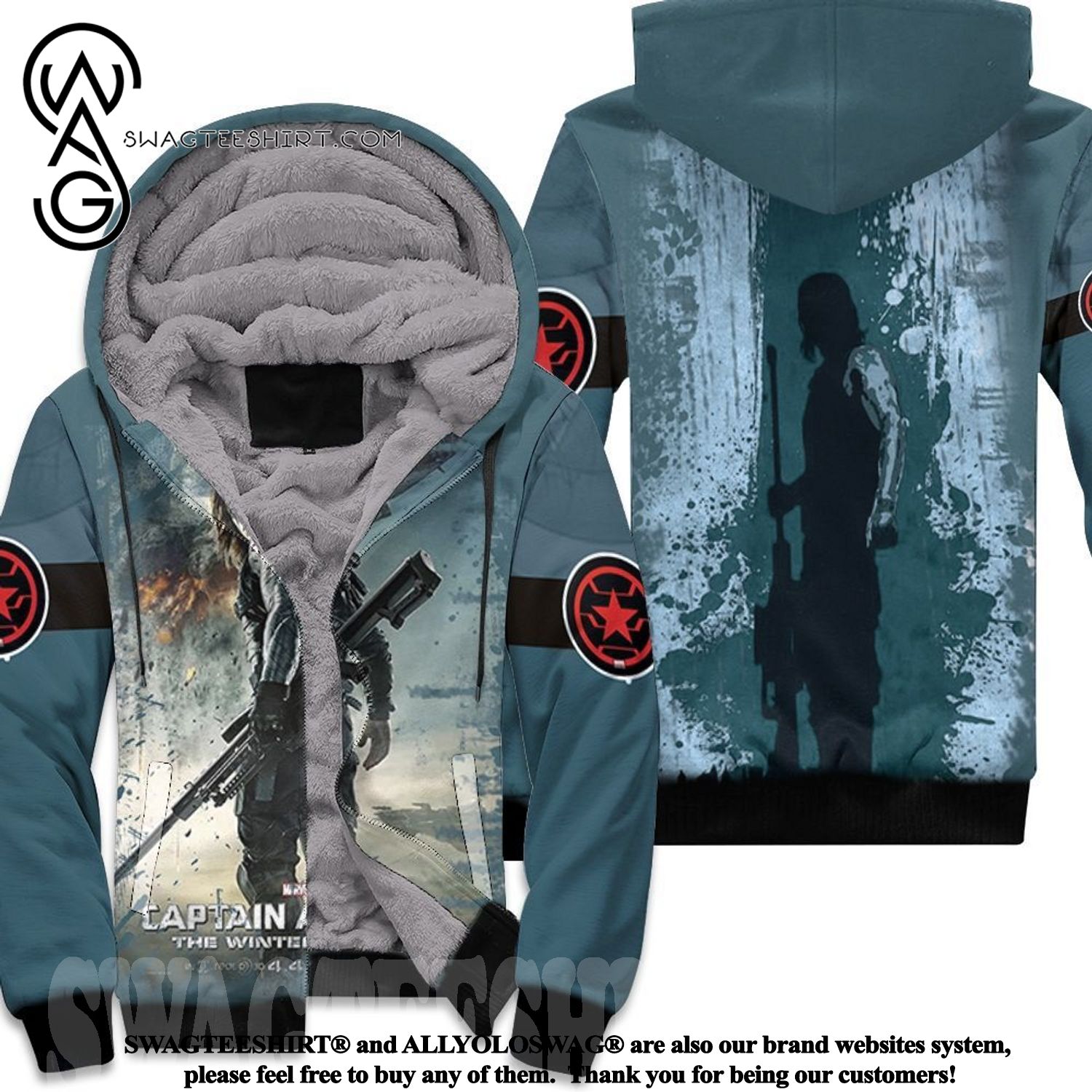 Captain America And The Winter Soldier Avengers All Over Printed Fleece Hoodie