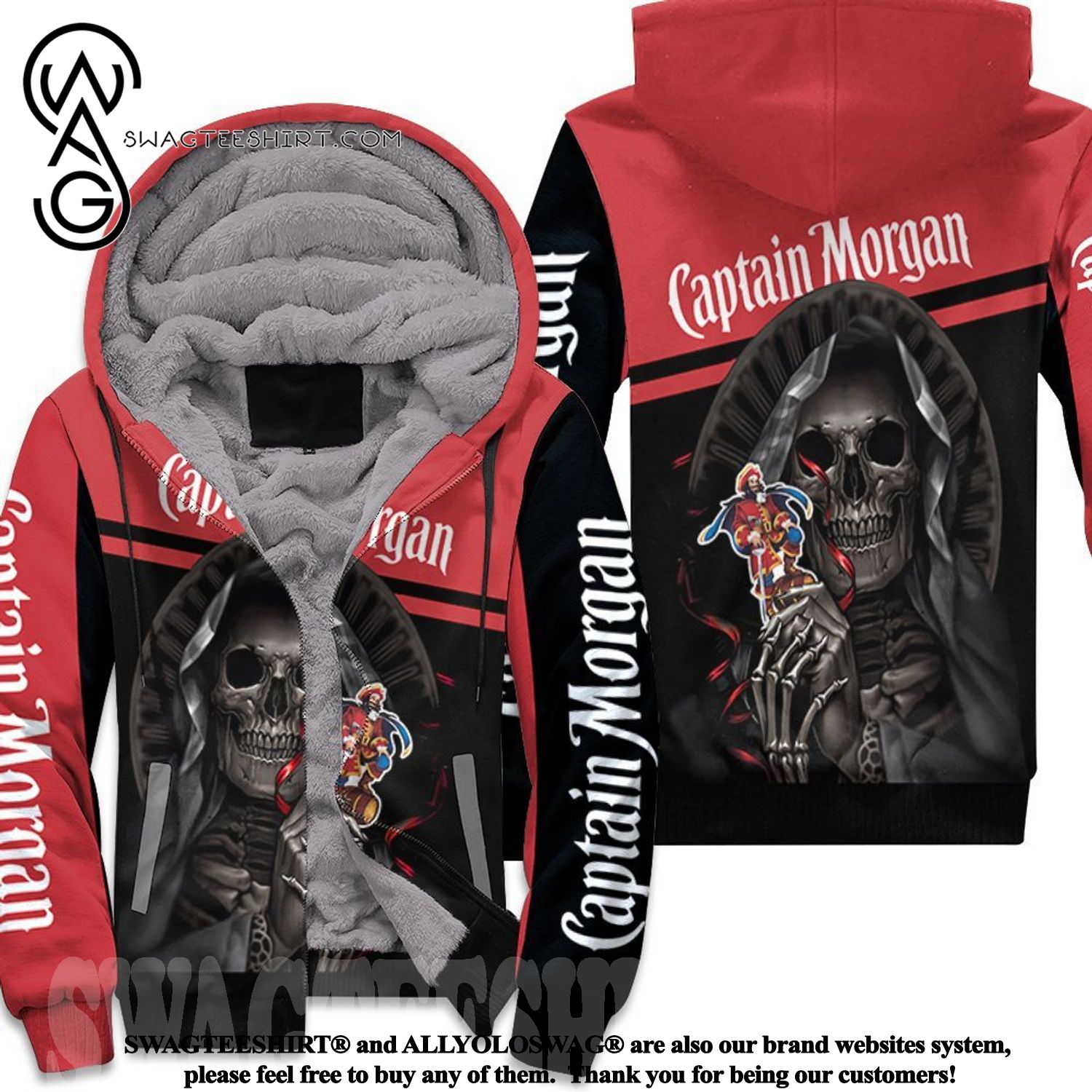 Captain Morgan Skull Maiden Street Style Fleece Hoodie