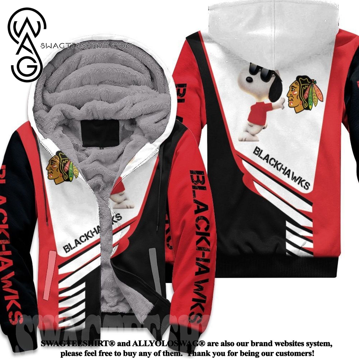 Chicago Blackhawks Snoopy Awesome Outfit Fleece Hoodie