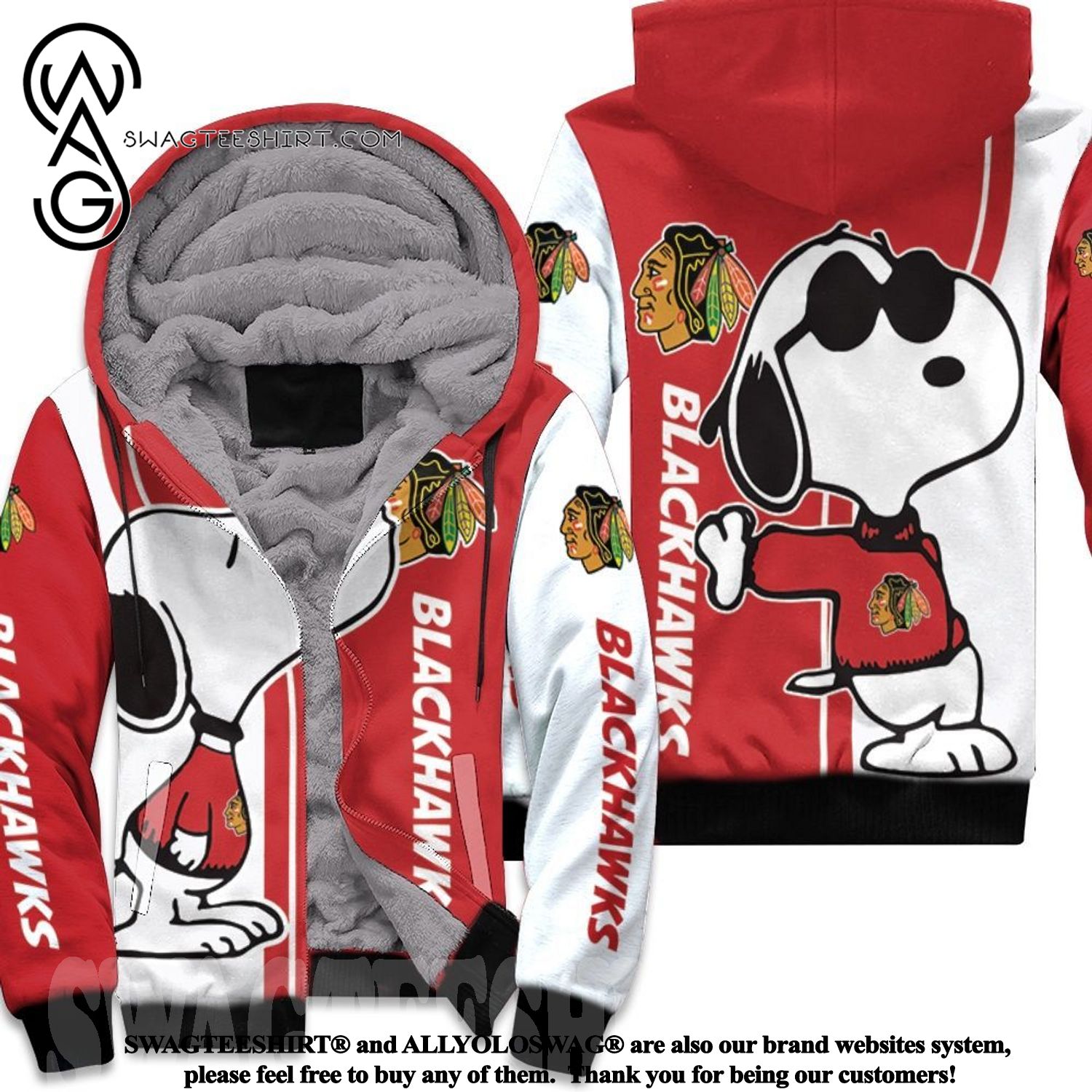 Chicago Blackhawks Snoopy Lover New Version Fleece Hoodie