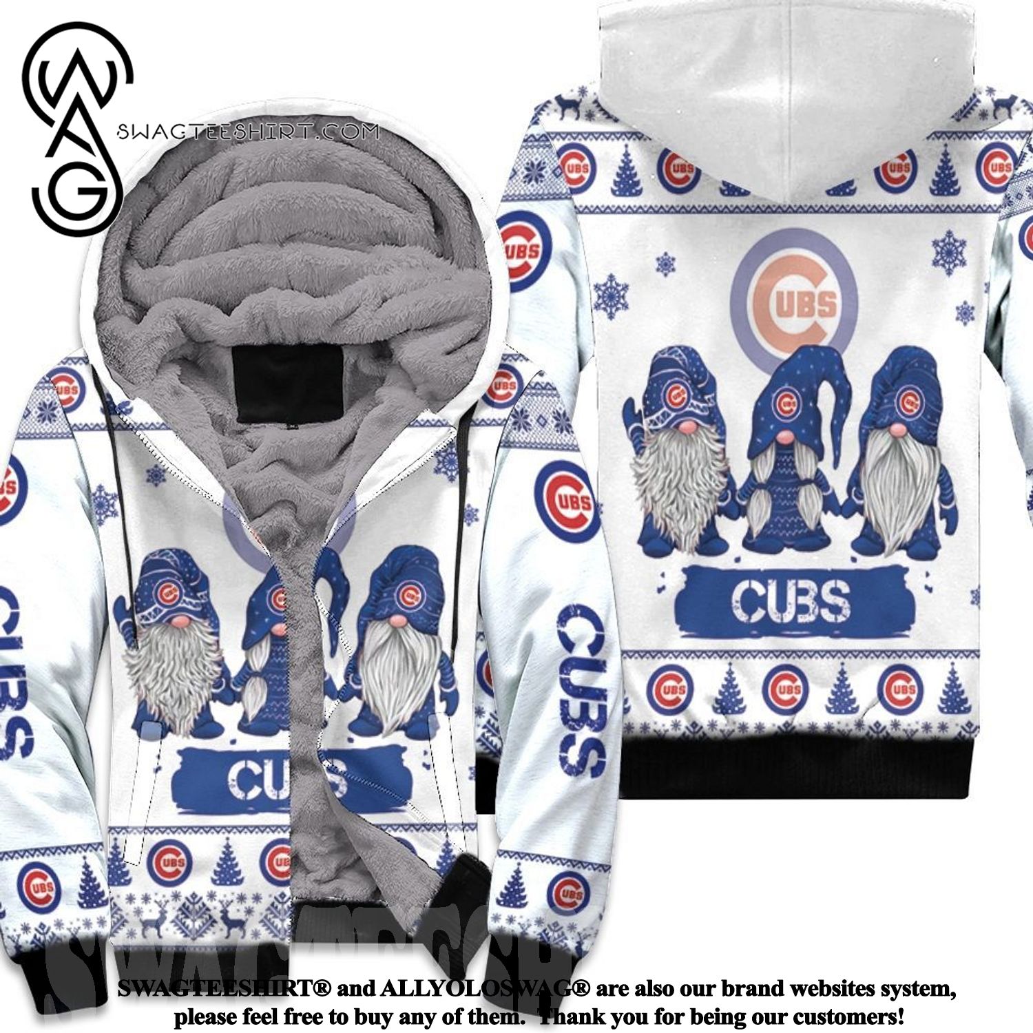 Christmas Gnomes Chicago Cubs Best Combo Full Printing Fleece Hoodie