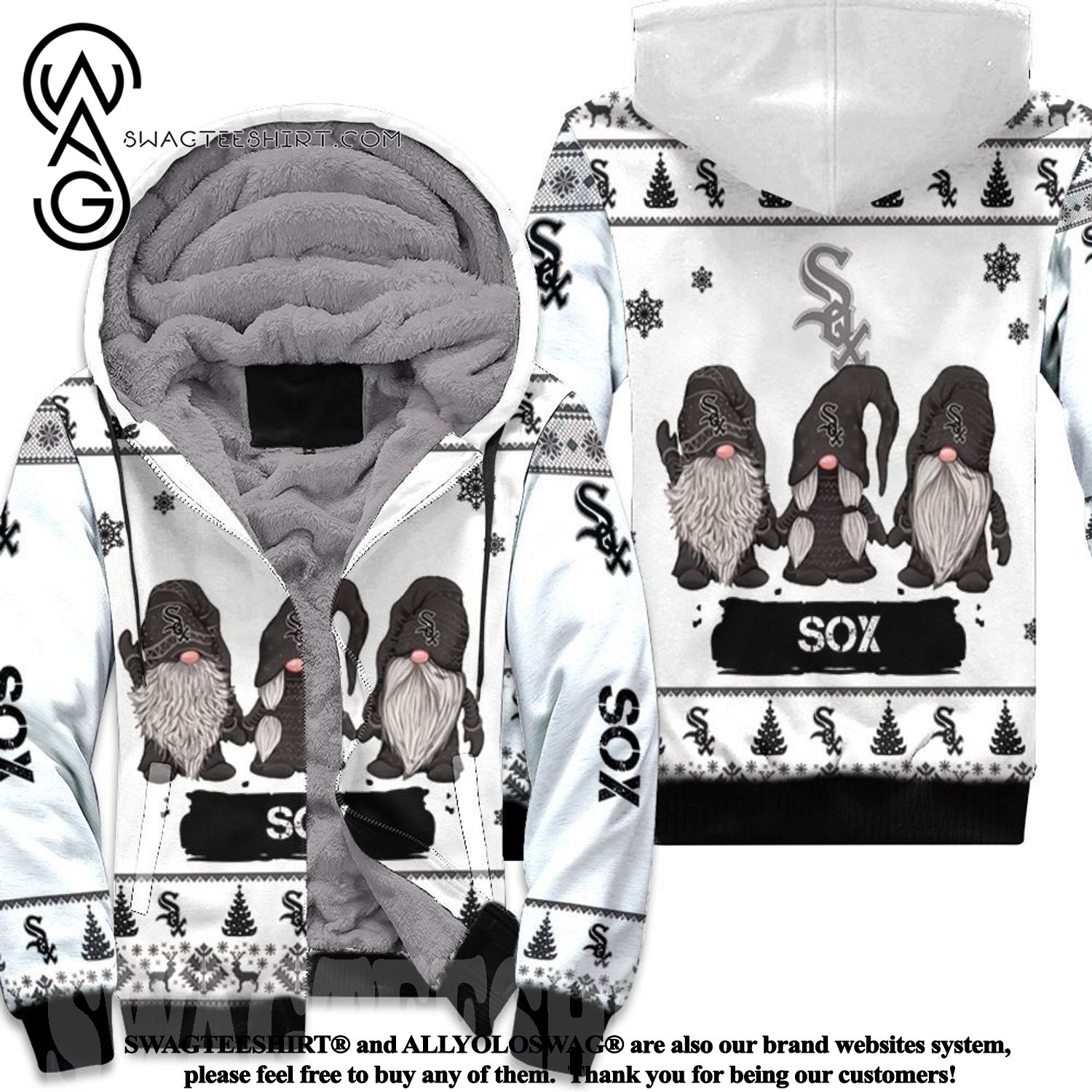 Christmas Gnomes Chicago White Sox New Fashion Full Printed Fleece Hoodie