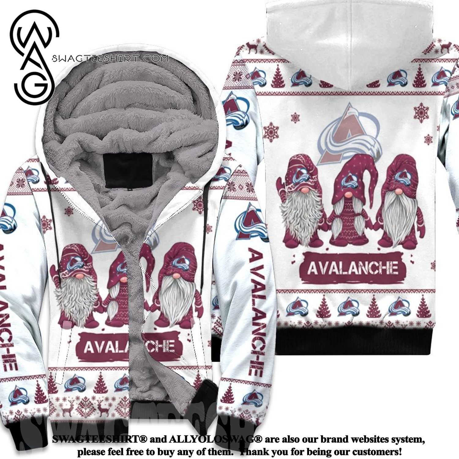 Christmas Gnomes Colorado Avalanche Hot Outfit All Over Print Fleece Hoodie