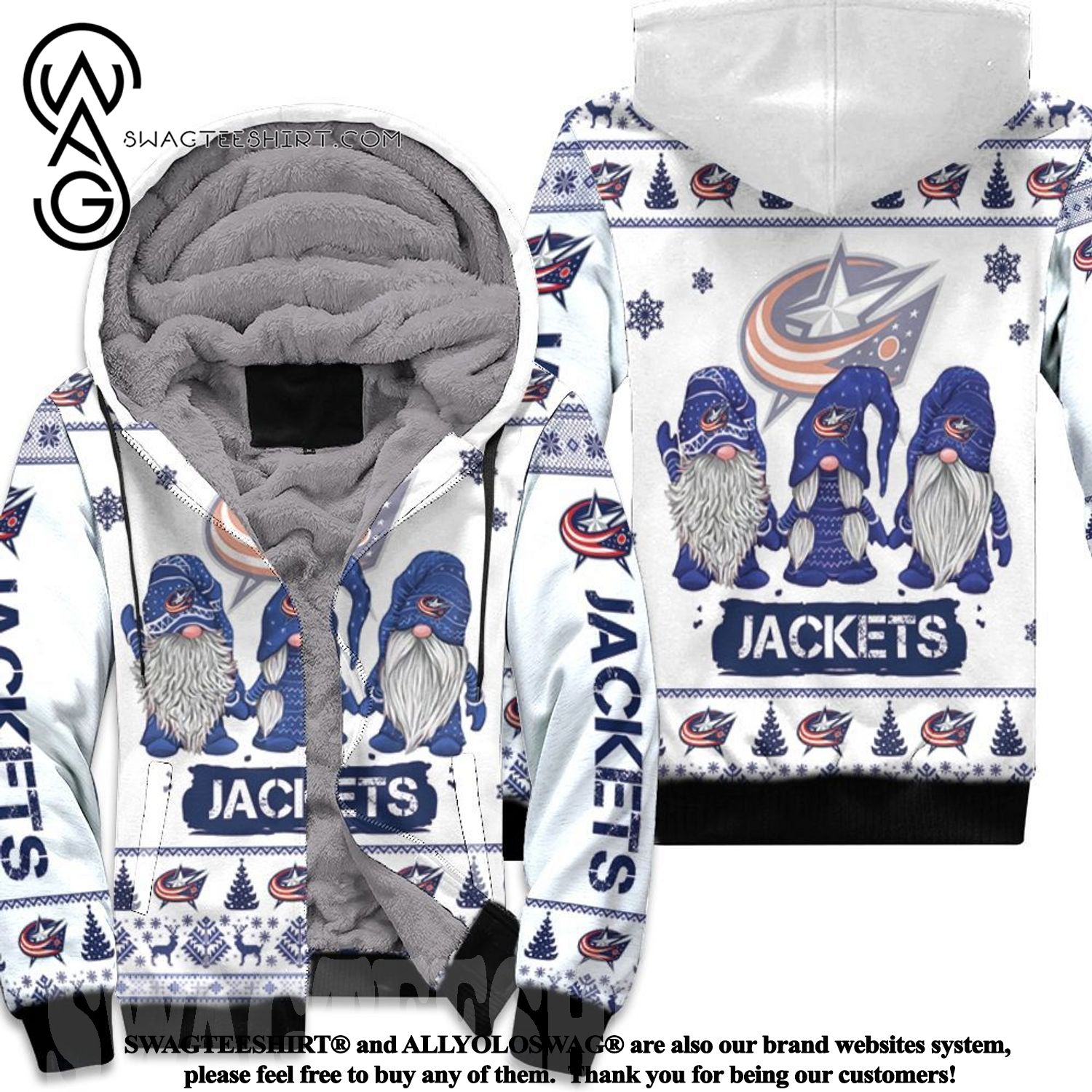 Christmas Gnomes Columbus Blue Jackets New Outfit Full Printed Fleece Hoodie