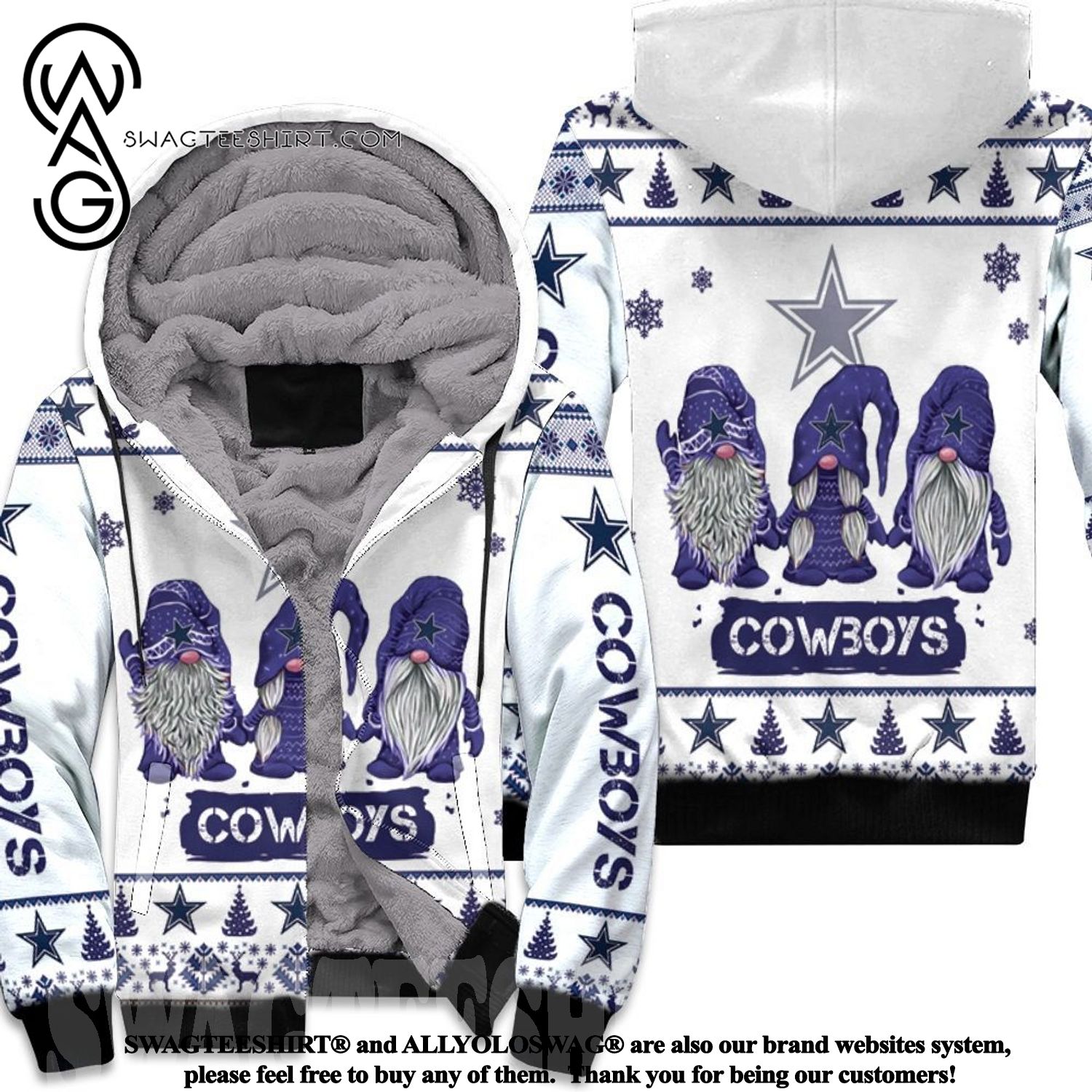 Christmas Gnomes Dallas Cowboys Best Outfit 3D Fleece Hoodie