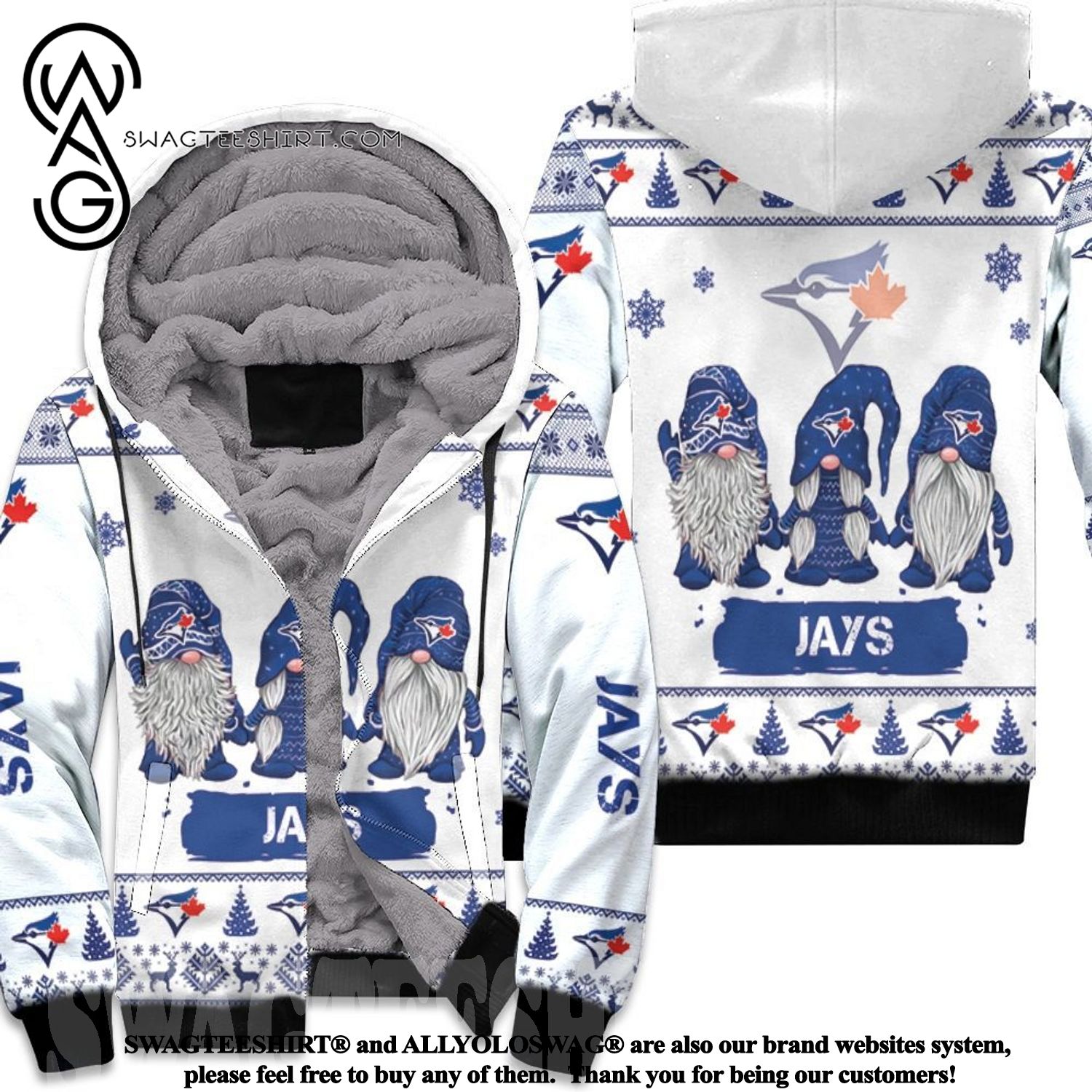 Christmas Gnomes Toronto Blue Jays Awesome Outfit Fleece Hoodie
