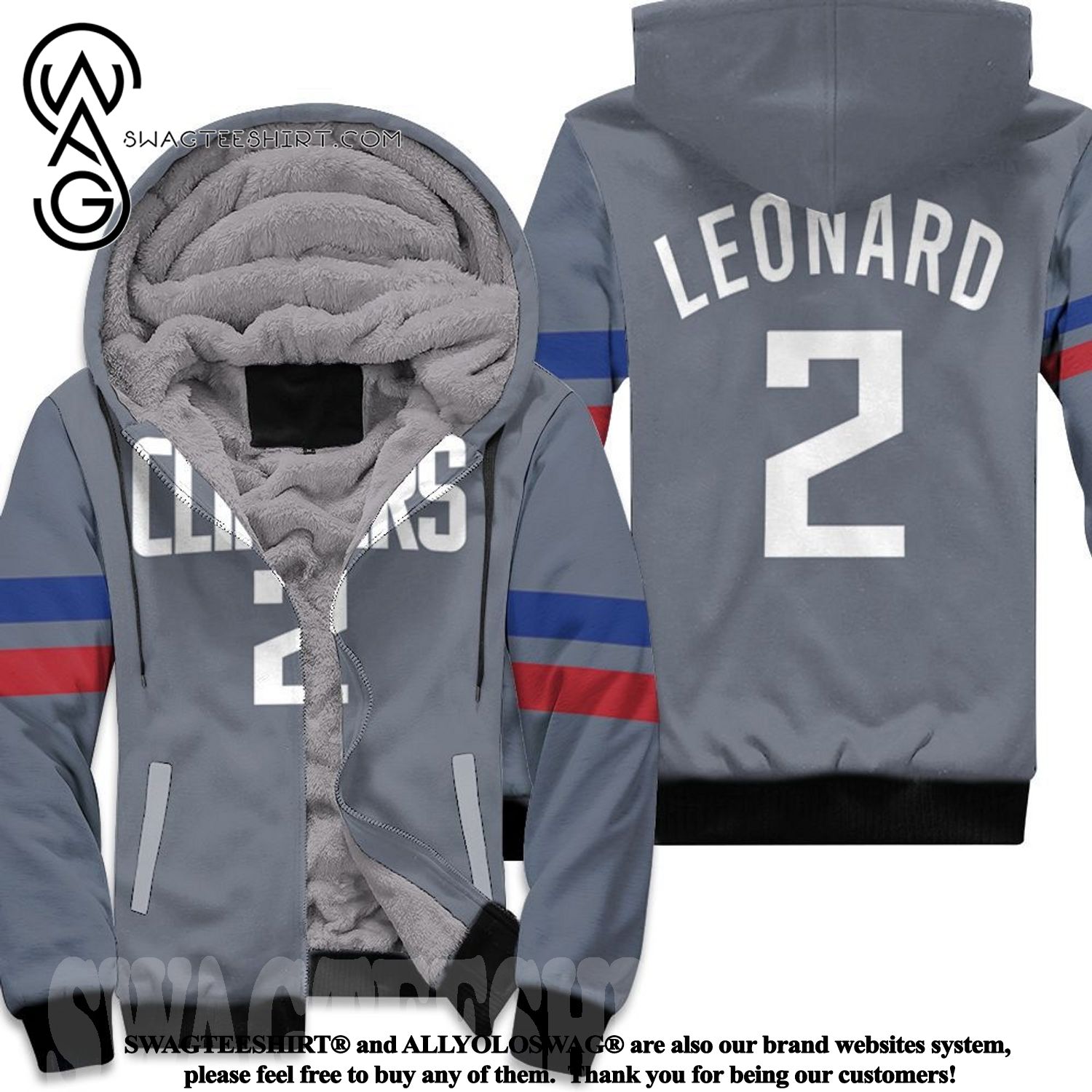 Clippers Kawhi Leonard 2020-21 Earned Edition Gray Inspired Style Cool Style Fleece Hoodie
