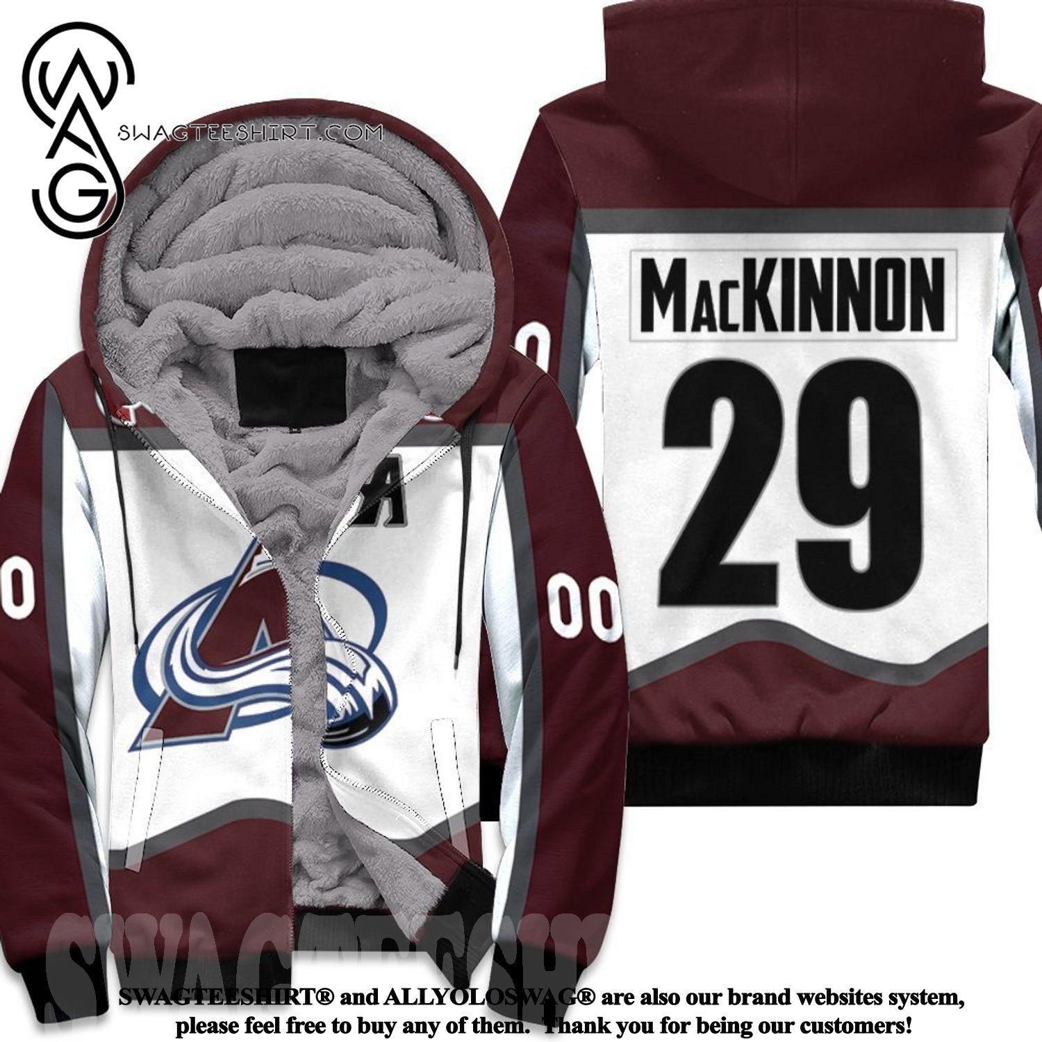 Colorado Avalanche Nathan Mackinnon 29 Nhl 2020 White And Wine Inspired Style Hot Fashion 3D Fleece Hoodie