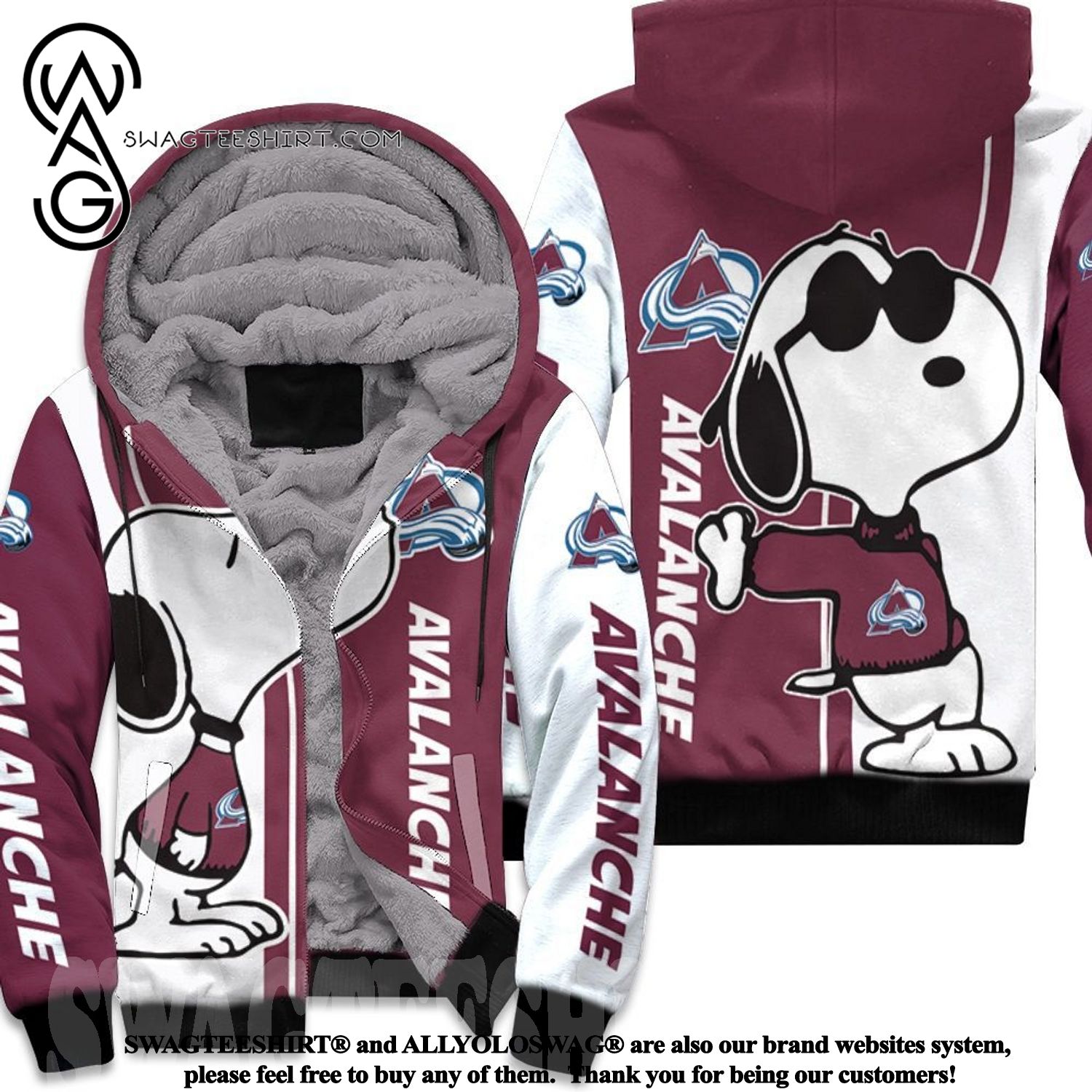 Colorado Avalanche Snoopy Lover Hot Version All Over Printed Fleece Hoodie