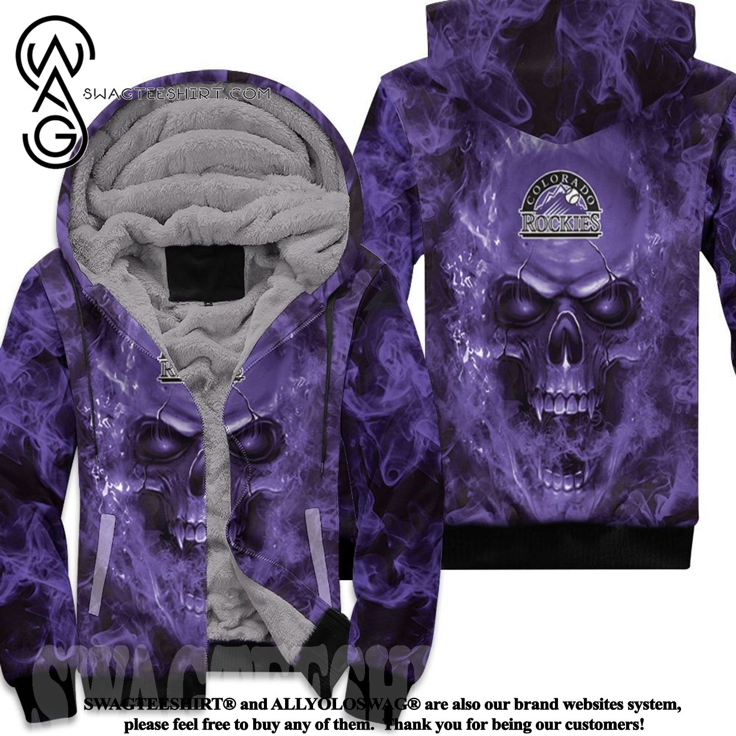 Colorado Rockies Mlb Fans Skull New Outfit Full Printed Fleece Hoodie