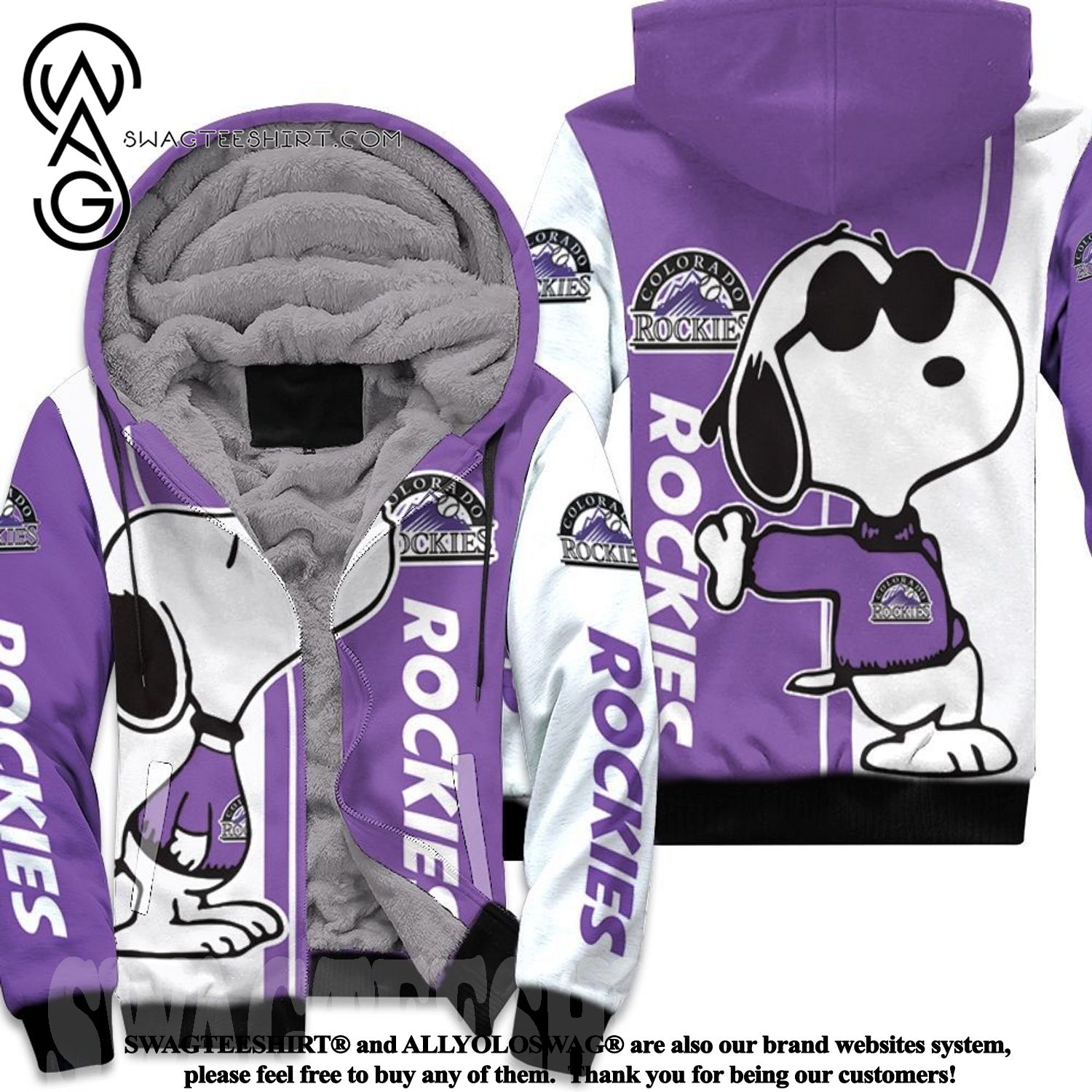 Colorado Rockies Snoopy Lover All Over Printed Fleece Hoodie