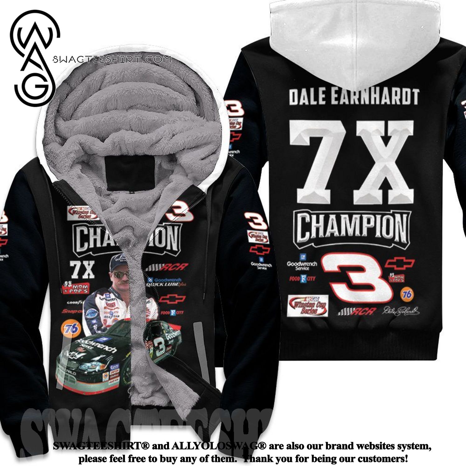 Dale Earnhardt Champion 7x Chevrolet Racing Car Signed Hot Version All Over Printed Fleece Hoodie