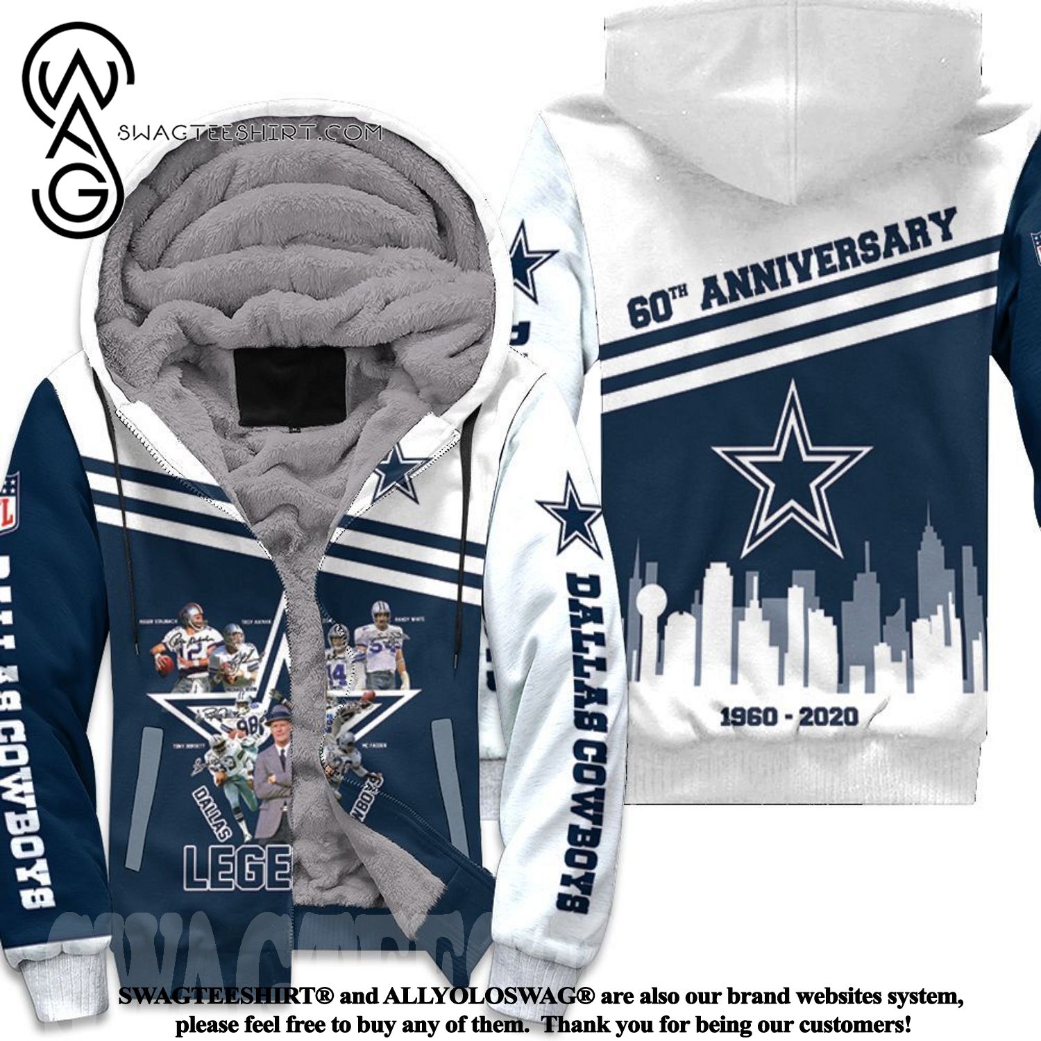 Dallas Cowboys Legends Signature 60th Anniversary New Style Fleece Hoodie