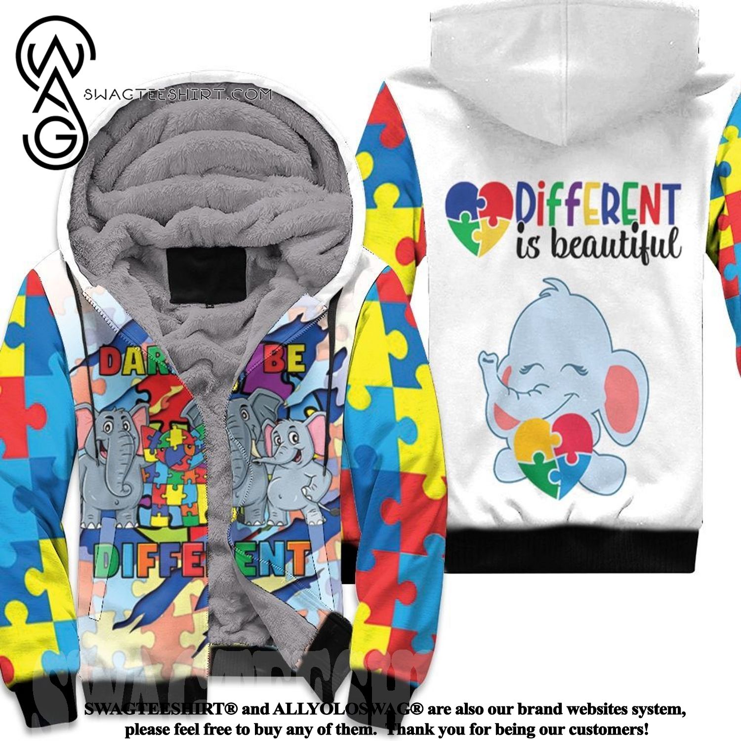 Dare To Be Different Elephant Family Best Combo Full Printing Fleece Hoodie