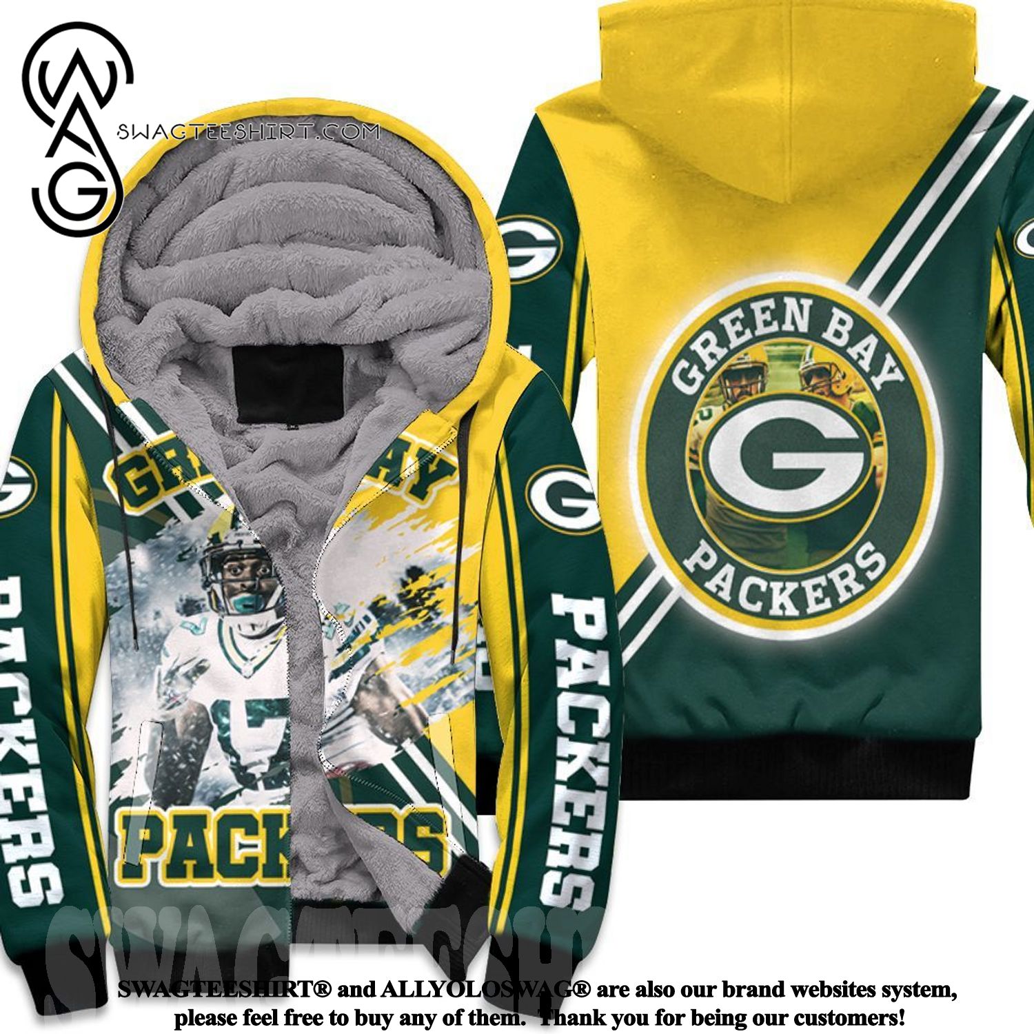 Davante Adams 17 Green Bay Packers Cool Version Full Print Fleece Hoodie