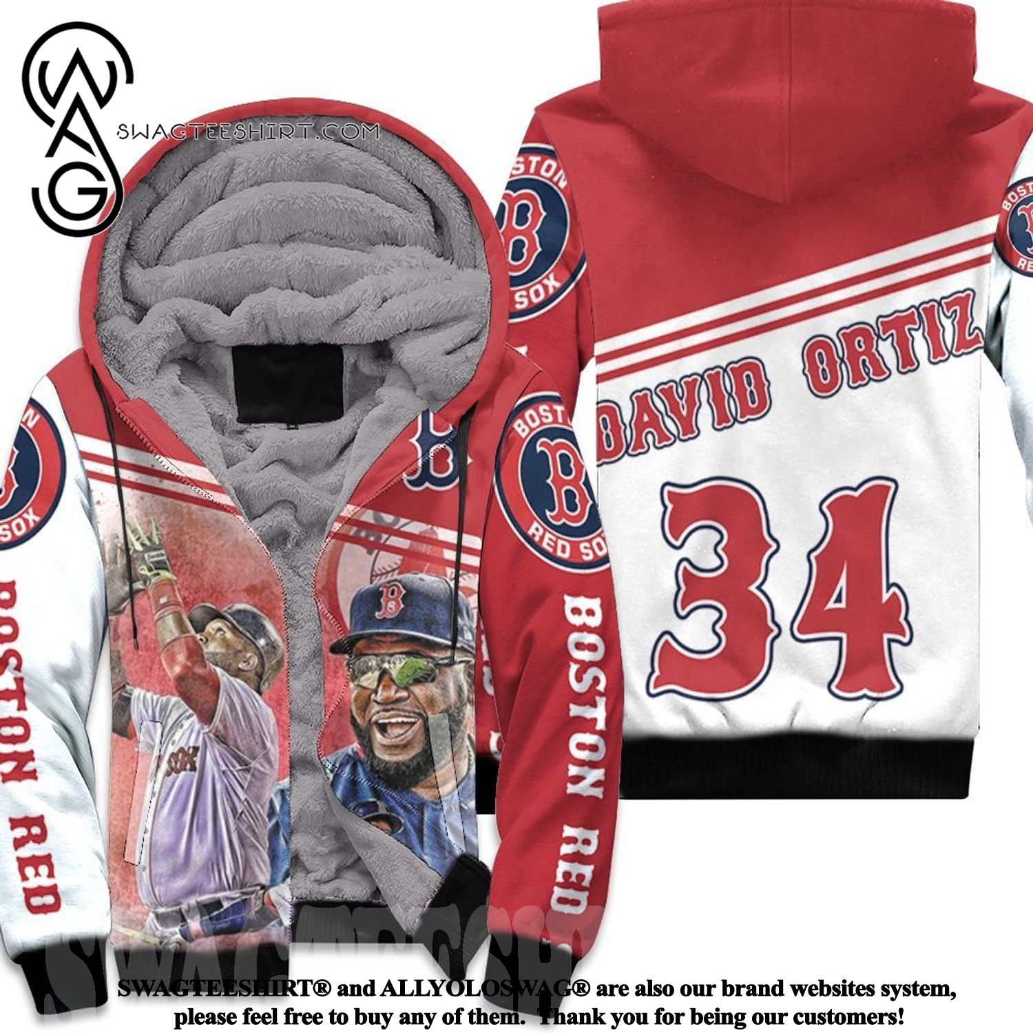 David Ortiz 34 Boston Red Sox Best Outfit 3D Fleece Hoodie