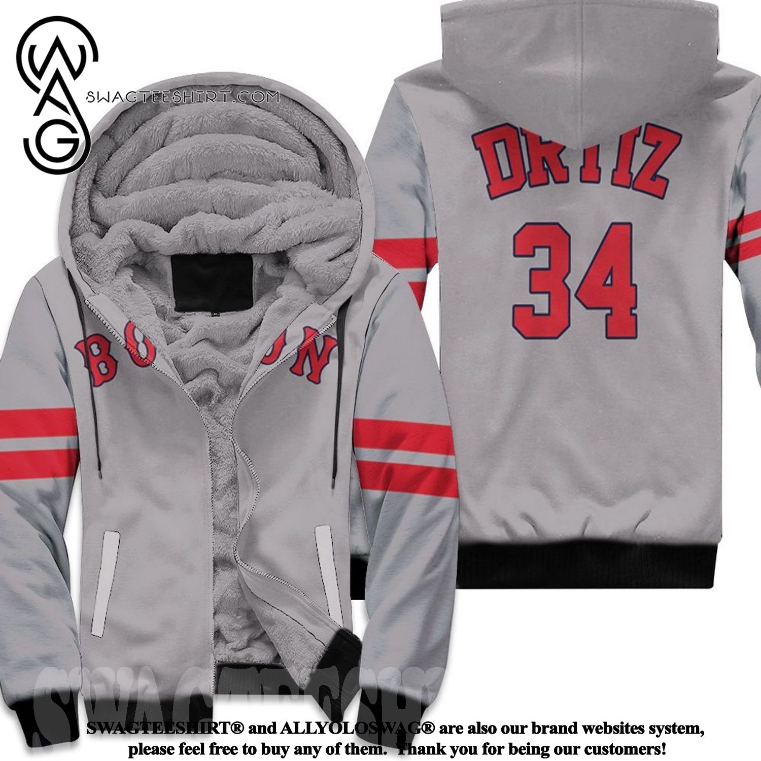 David Ortiz Boston Red Sox Player Gray 2019 Inspired Style New Style Full Print Fleece Hoodie