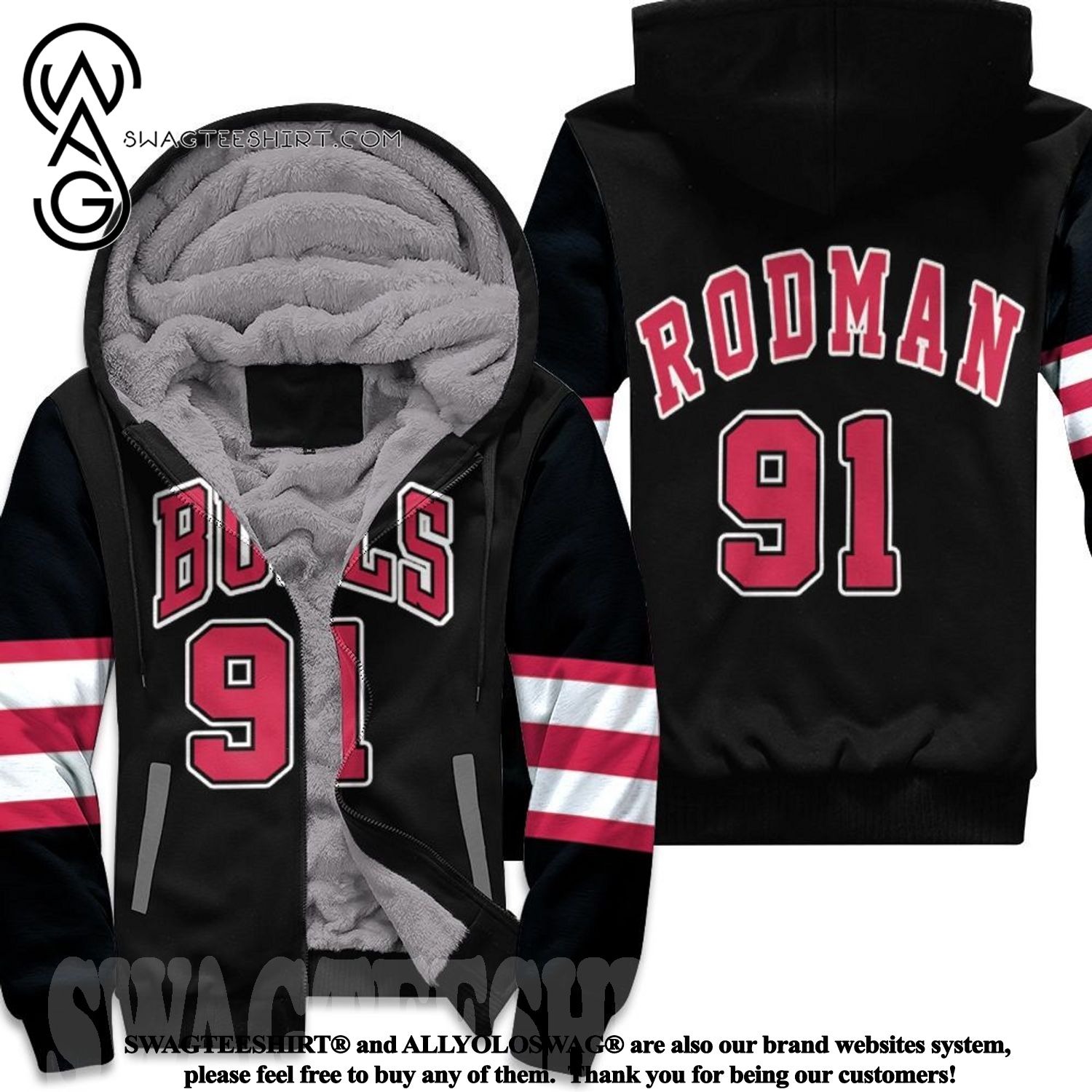 Dennis Rodman Chicago Bulls 1995-96 Hardwood Classics All Over Print Fleece Hoodie