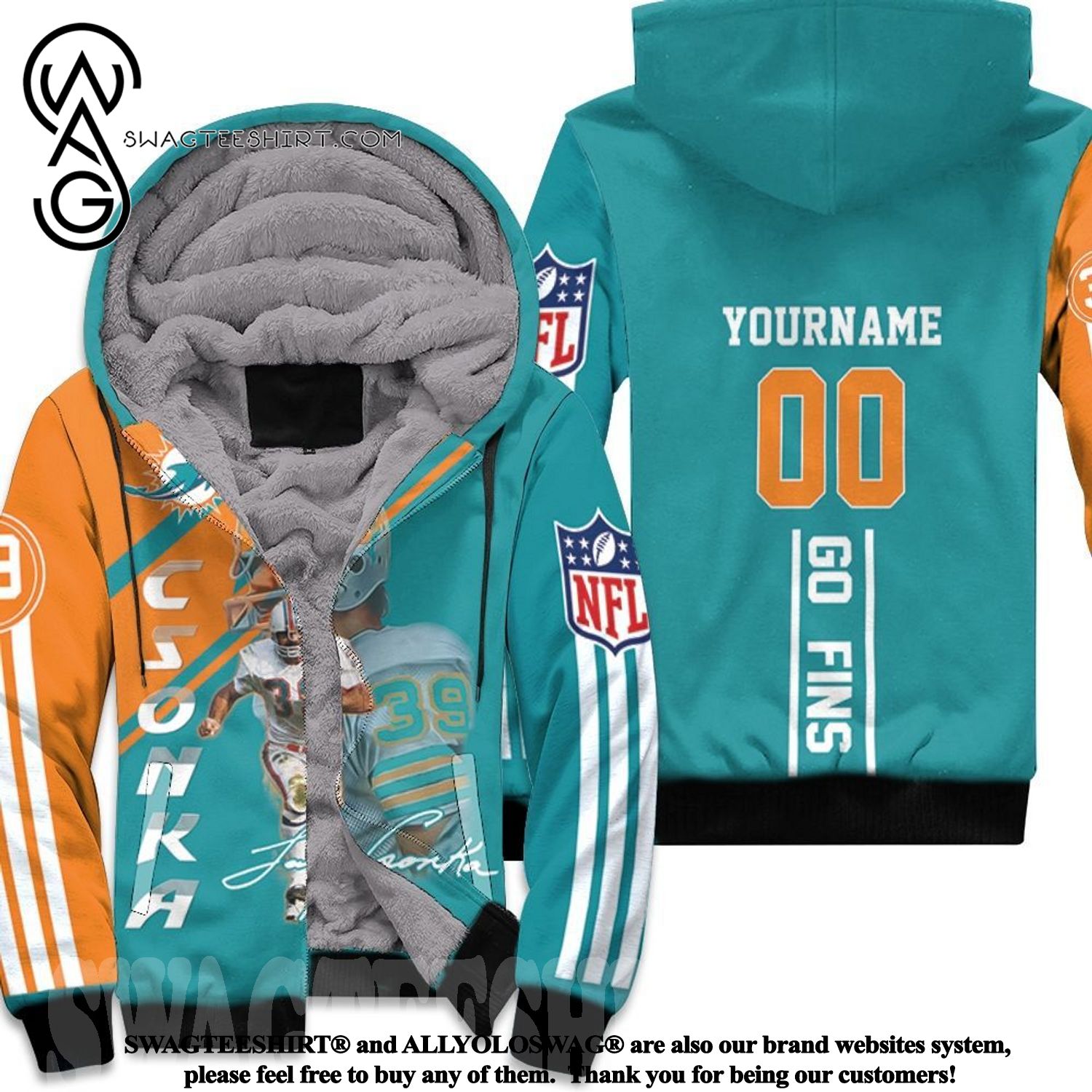 Dolphins Larry Csonka Awesome Outfit Fleece Hoodie