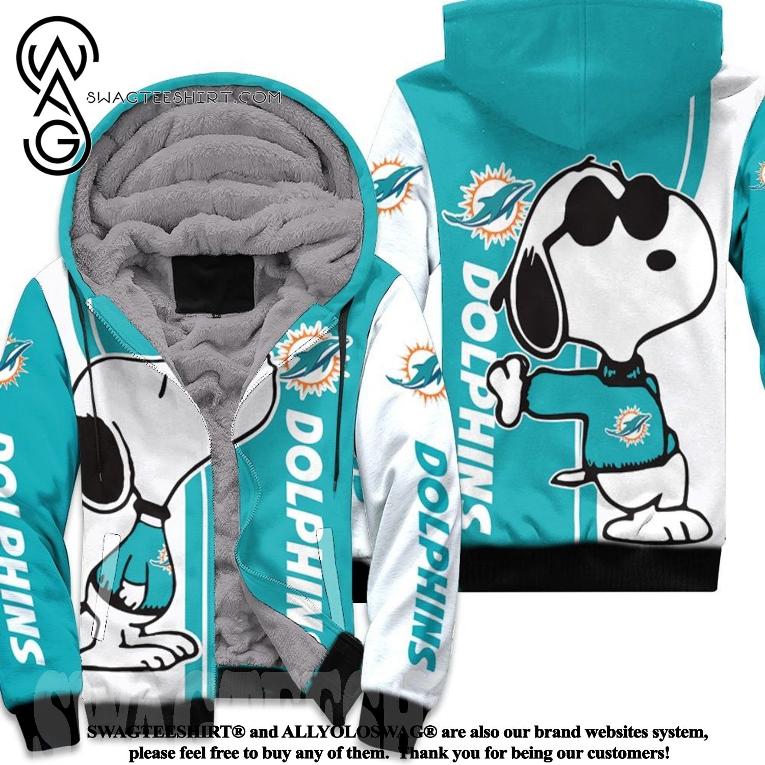 Dolphins Snoopy Lover Best Combo Full Printing Fleece Hoodie