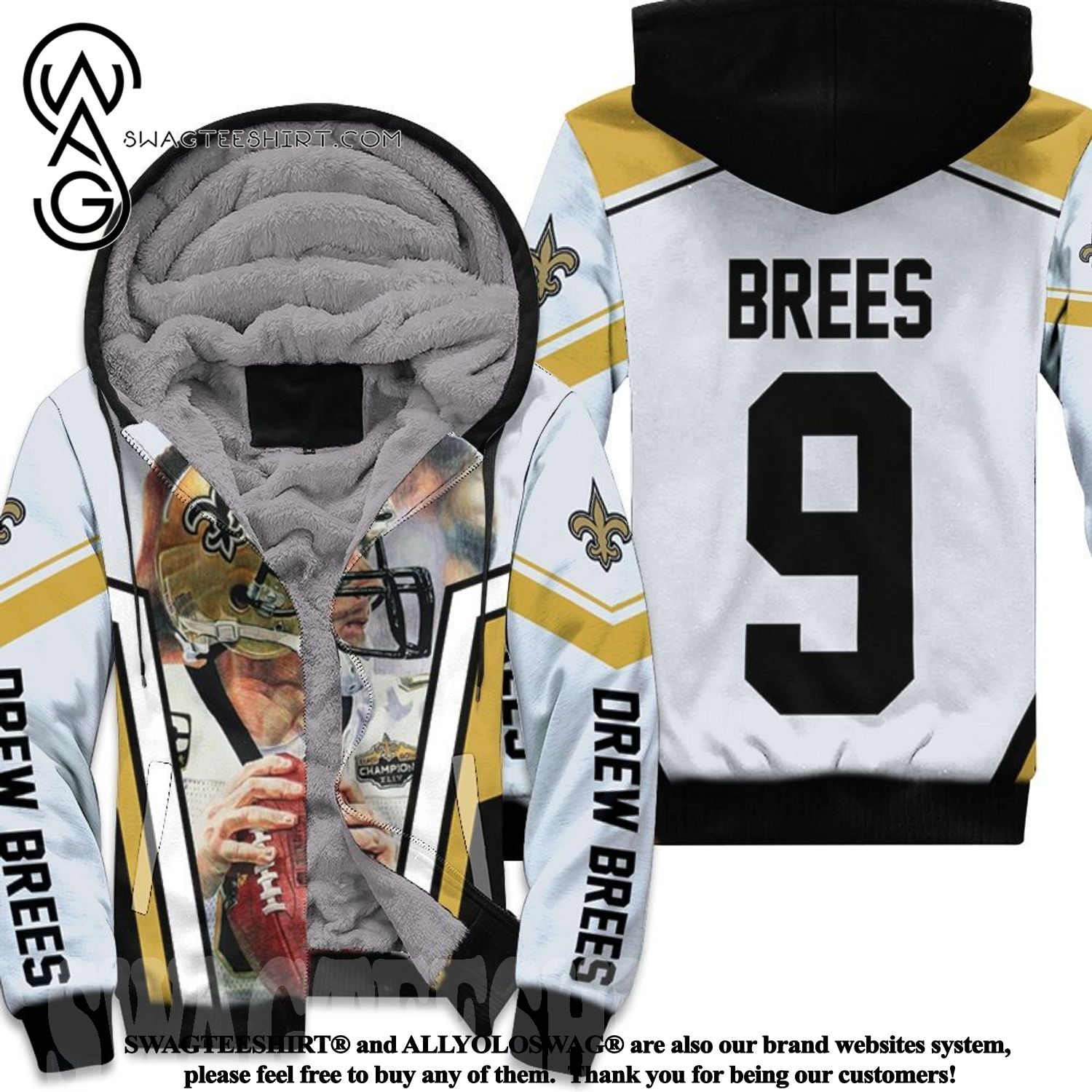 Drew Brees New Orleans Saints Picture Super Bowl Champion Amazing Outfit Fleece Hoodie