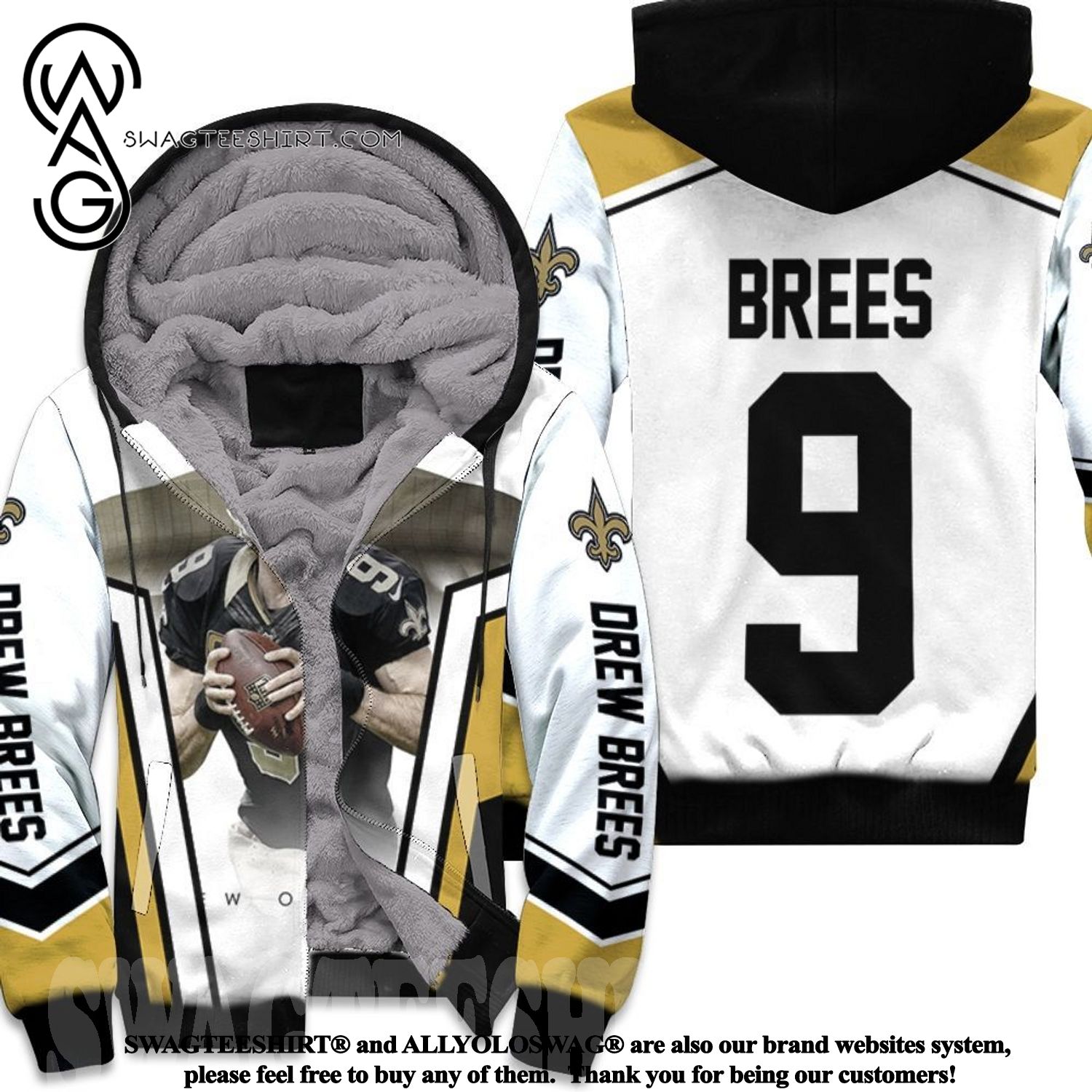 Drew Brees New Orleans Saints Stadium Background Best Combo 3D Fleece Hoodie