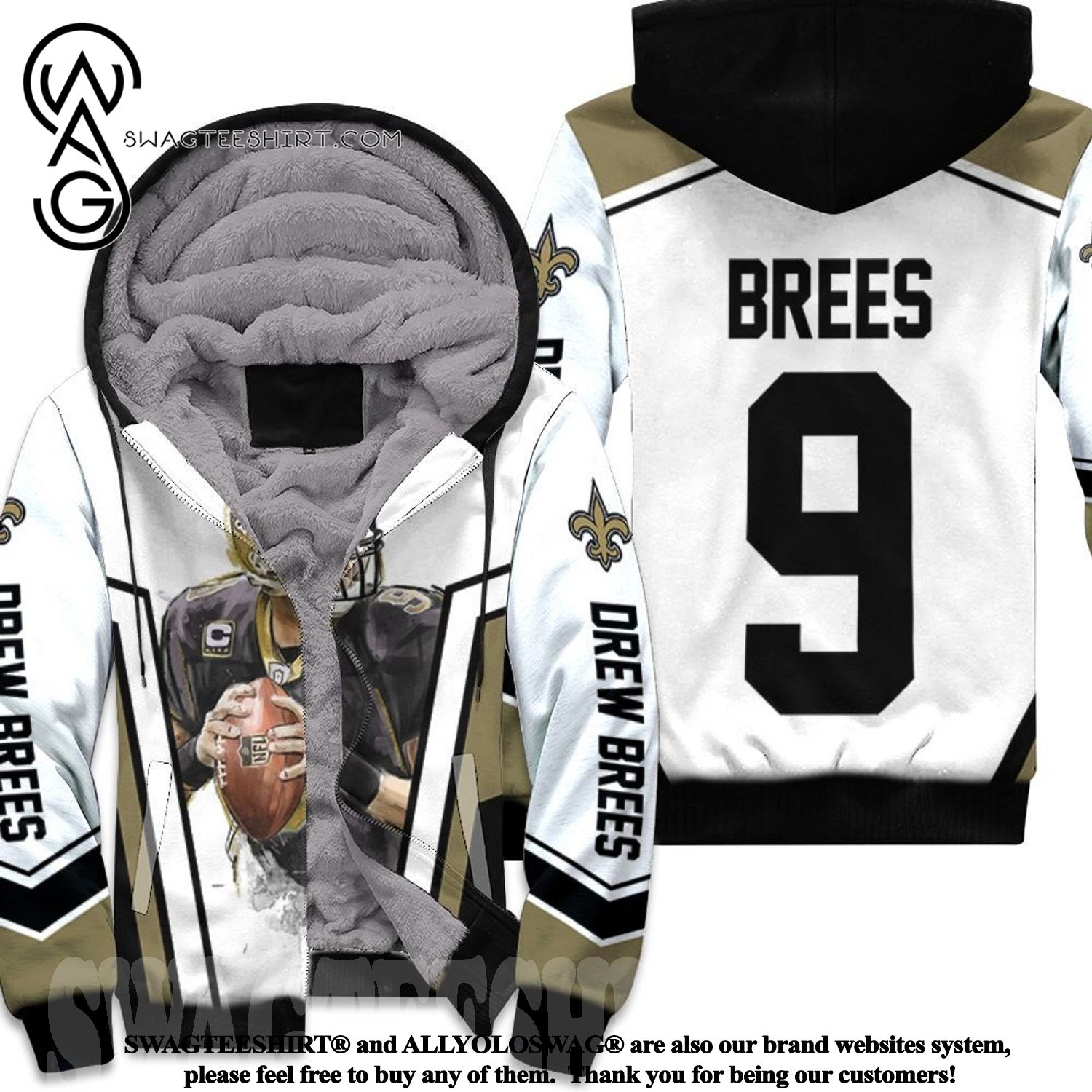 Drew Brees New Orleans Saints White Background Cool Version Full Print Fleece Hoodie