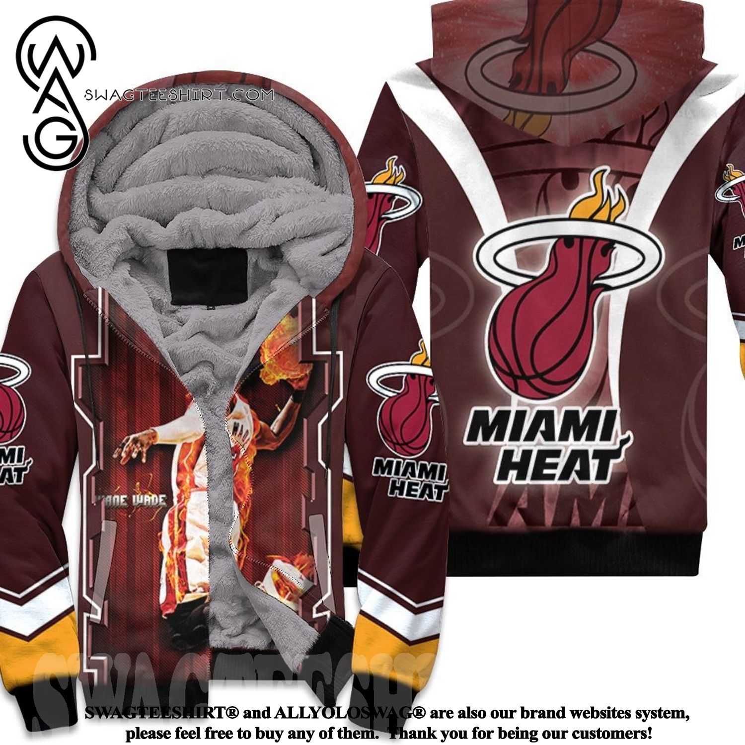 Dwyane Wade 3 Miami Heat Fire Slam Dunk Art Hot Outfit All Over Print Fleece Hoodie