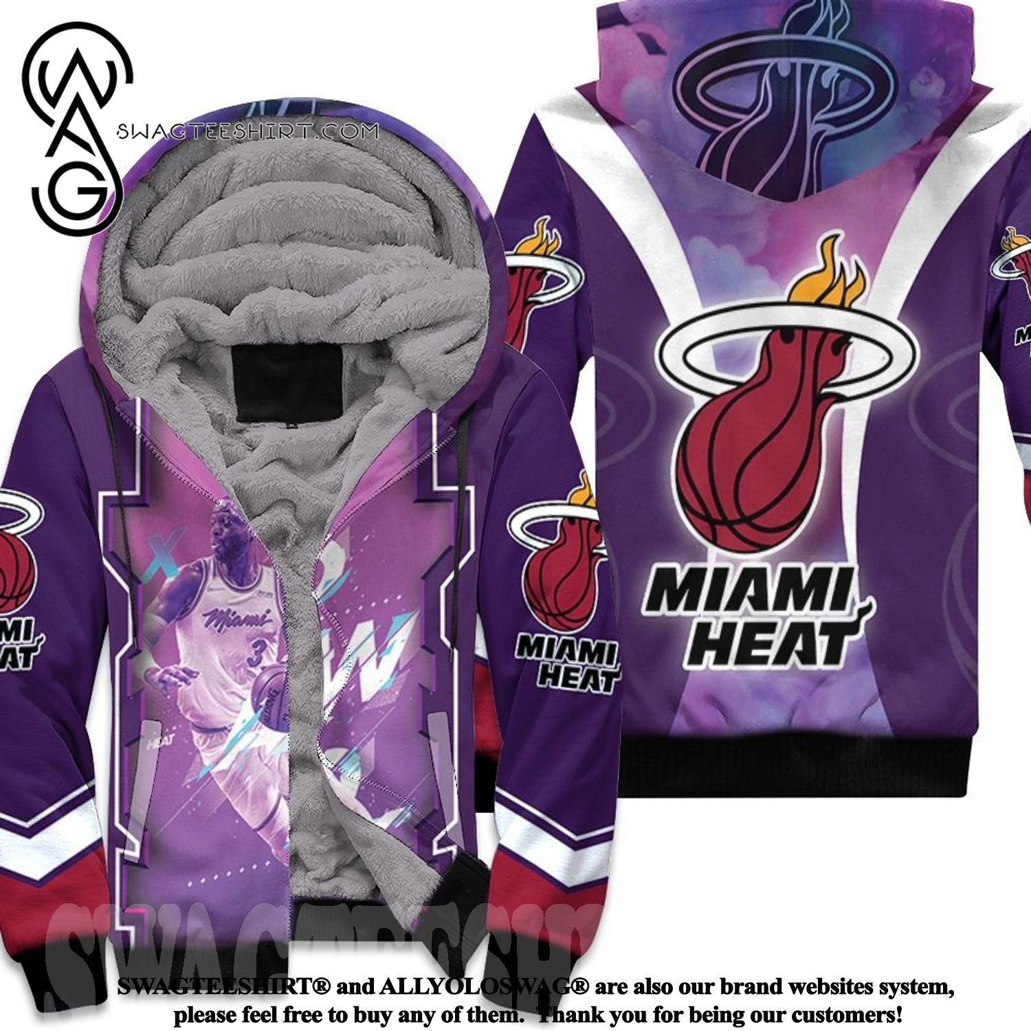 Dwyane Wade 3 Miami Heat Legend Vice Background New Outfit Full Printed Fleece Hoodie
