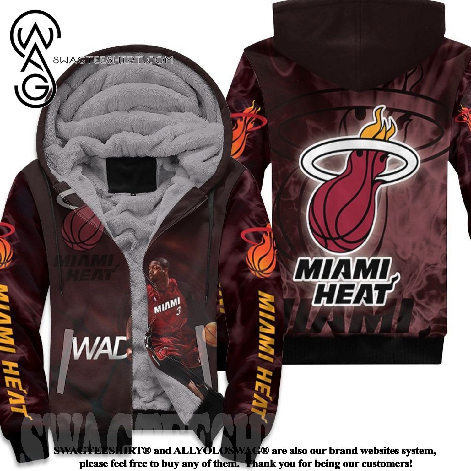 Dwyane Wade 3 Miami Heat Running Legend Player High Fashion Full Printing Fleece Hoodie