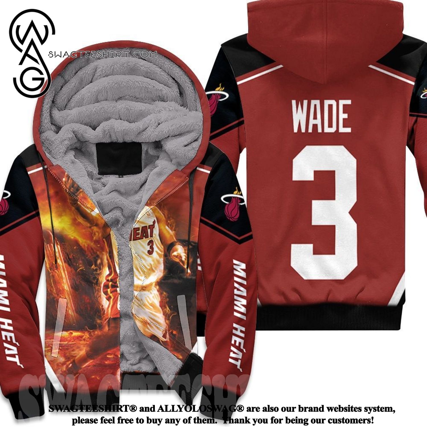 Dwyane Wade 3 Miami Heat Score Fire Background Legend 3D Fleece Hoodie