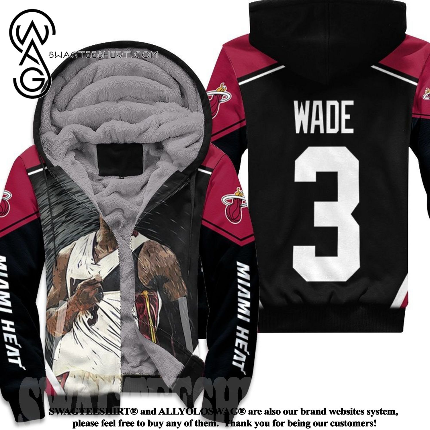Dwyane Wade 3 Miami Heat Strong Warrior Legend Player All Over Print Fleece Hoodie
