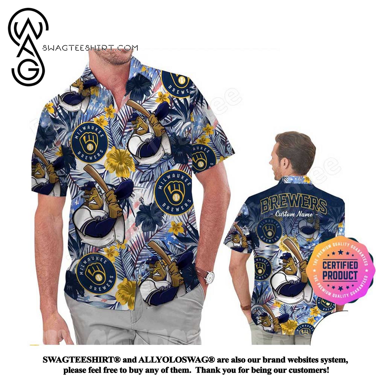 High Quality] Milwaukee Brewers America Flag Tropical Floral MLB Aloha  Hawaiian Shirt