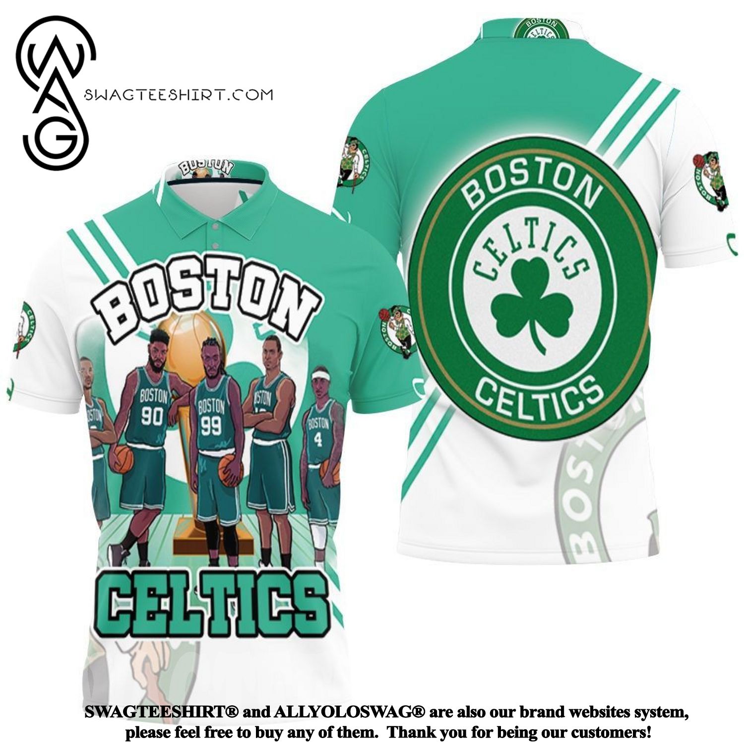 Boston Celtics World Champions Artwork Full Print Polo Shirt